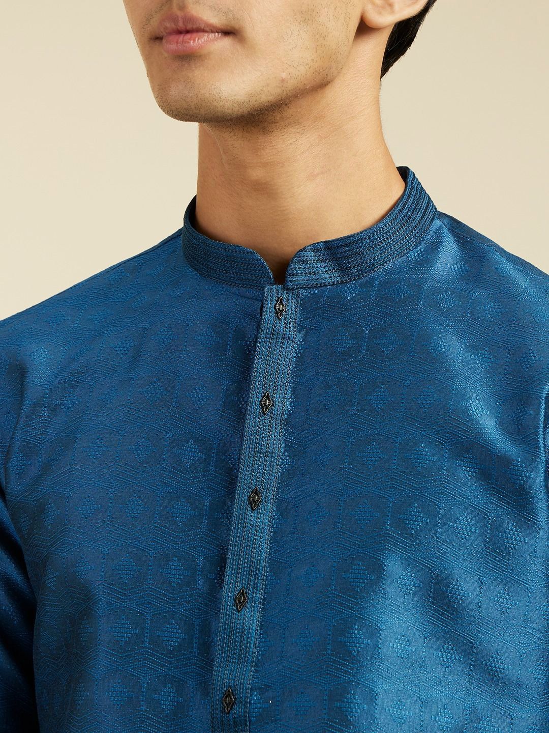 Diwas by Manyavar Geometric Woven Design Thread Work Art Silk Straight Kurta