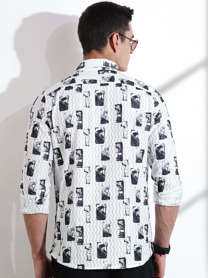 Thomas Scott Men Classic Slim Fit Spread Collar Abstract Printed Casual Shirt