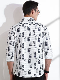 Thomas Scott Men Classic Slim Fit Spread Collar Abstract Printed Casual Shirt