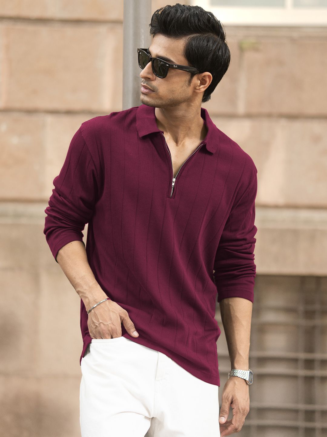 Powerlook Men Polo Collar Pure Cotton Zipper T-shirt