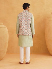 SOJANYA Motif Etnik Reka bentuk tenunan Kurta Kolar Mandarin Dengan Jaket Churidar Dan Nehru