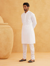 SOJANYA Kolar Mandarin Sulam Geometrik Pure Cotton Kurta Lurus