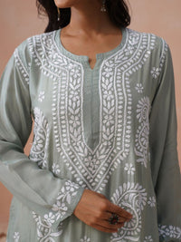 Rumah Wanita Chikankari Motif Etnik Bersulam Kurta Chikankari