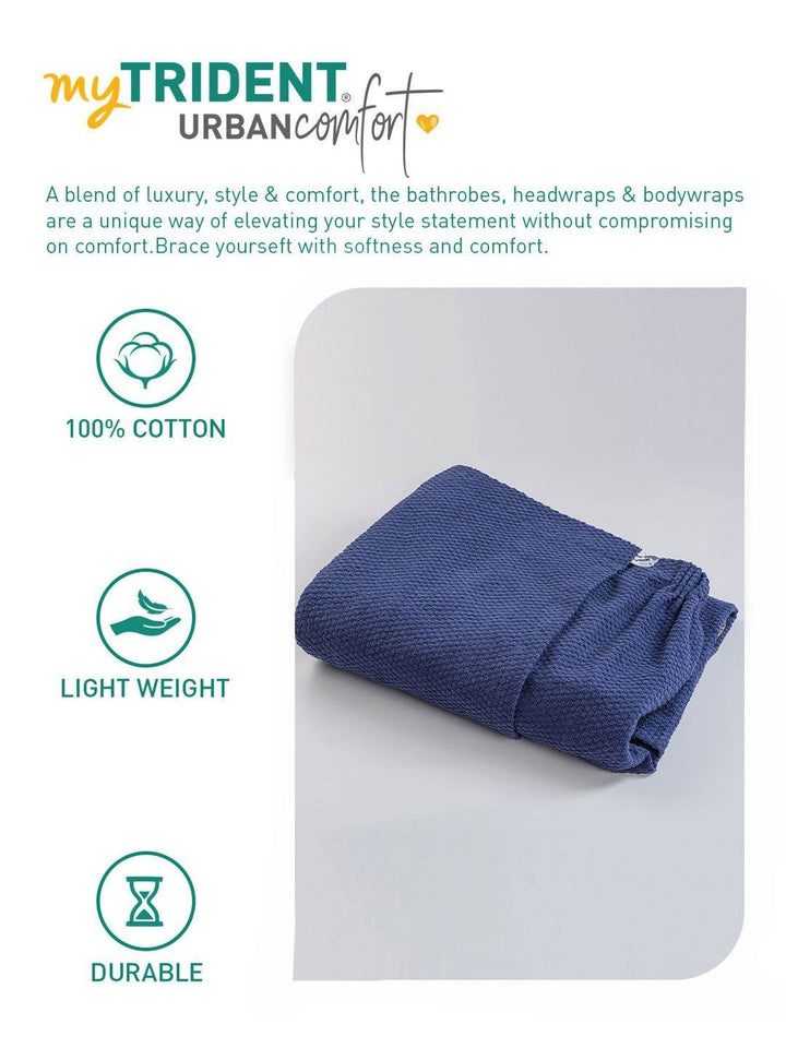 MYTRIDENT Blue Cotton Bath Robe With HeadWrap