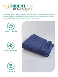 MYTRIDENT Blue Cotton Bath Robe With HeadWrap