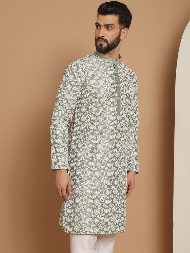 Anouk Men Green Ethnic Motifs Printed Thread Work Kurta