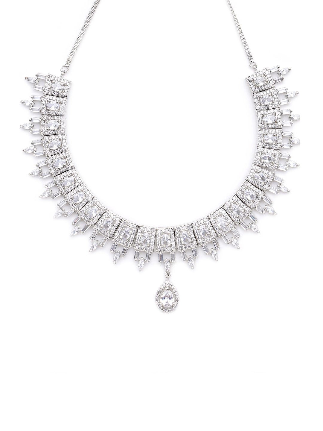 KARATCART Silver-Plated American Diamond Studed Choker Necklace Set