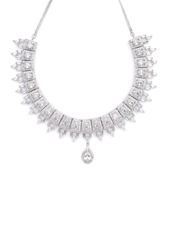 KARATCART Silver-Plated American Diamond Studed Choker Necklace Set