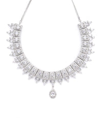 KARATCART Silver-Plated American Diamond Studed Choker Necklace Set