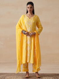 House of Chikankari Women Yellow Rayon Chikankari Embroidered Kurta Set