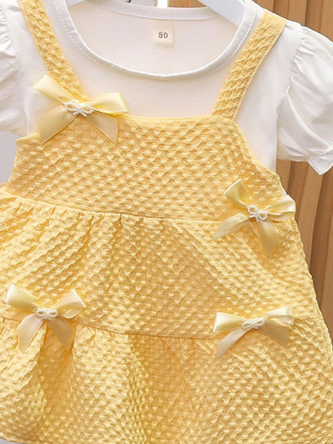 YK Girls Self Design Pinafore Dress