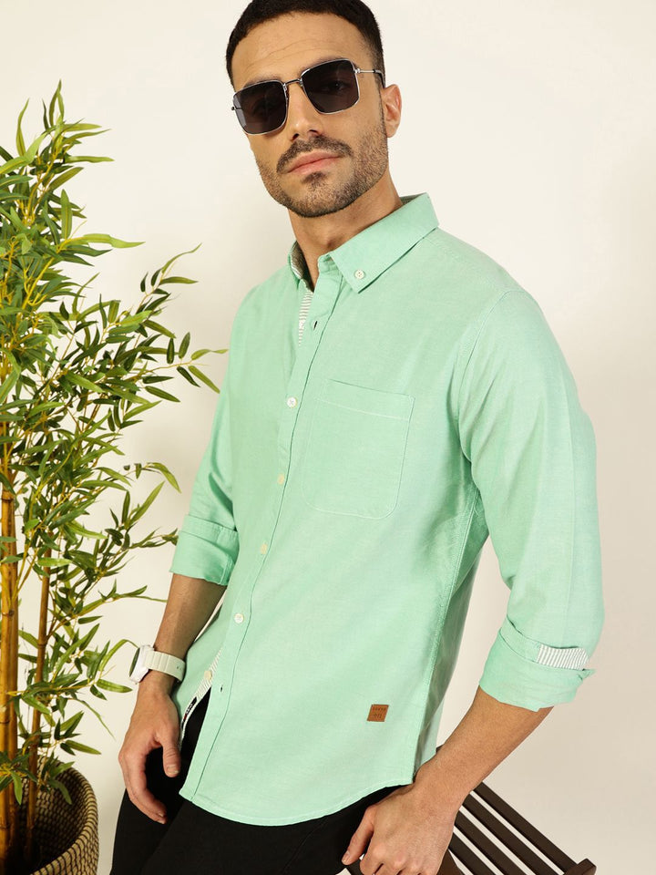 Thomas Scott Men Premium Button-Down Collar Solid Pure Cotton Slim Fit Casual Shirt