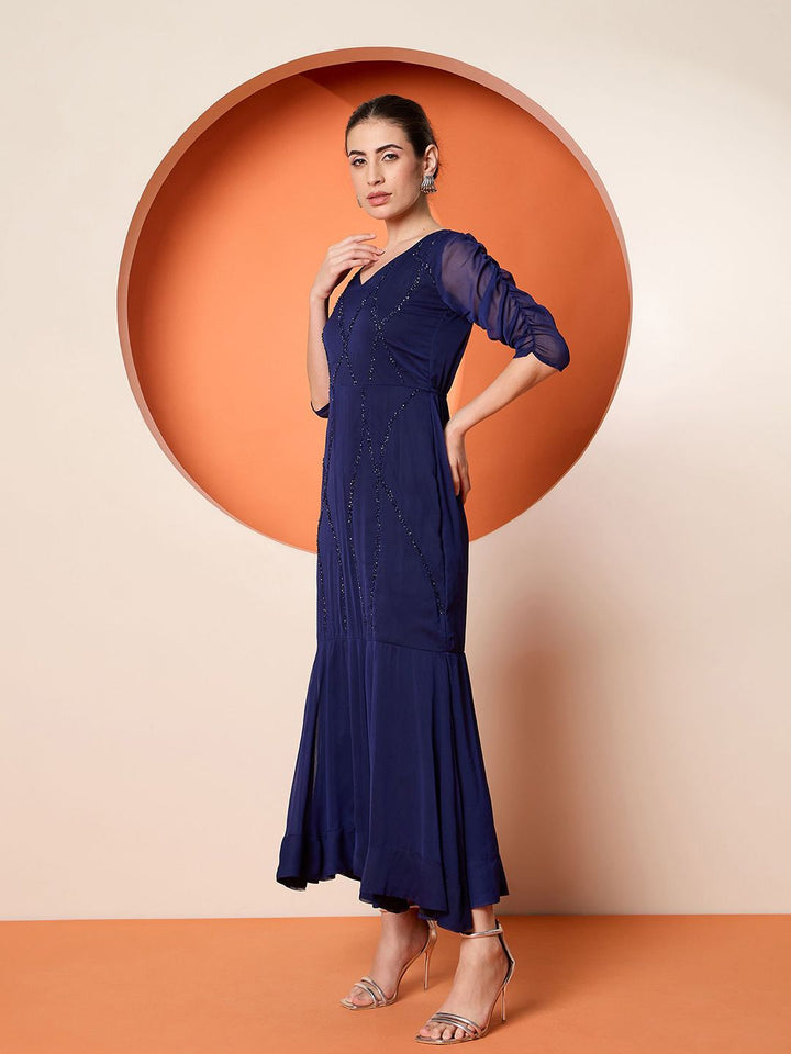 Antheaa Women Embellished Chiffon Three-Quarter Sleeves Maxi Dress
