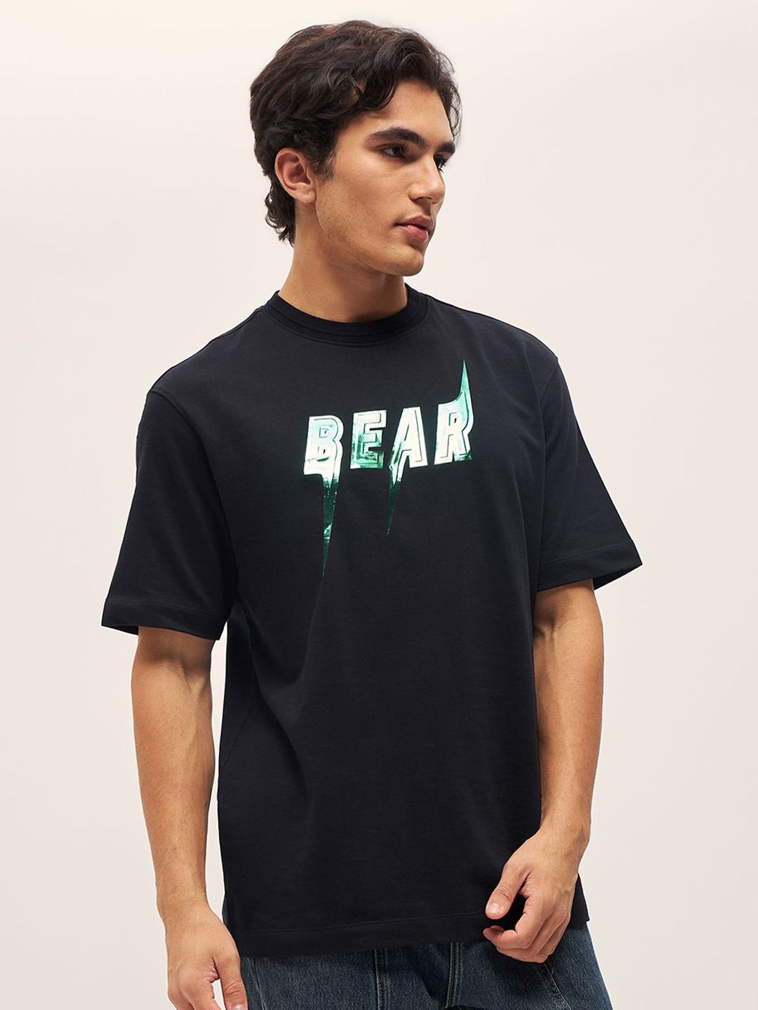 THE BEAR HOUSE Men Graphic Printed Round Neck Cotton Oversized T-shirt
