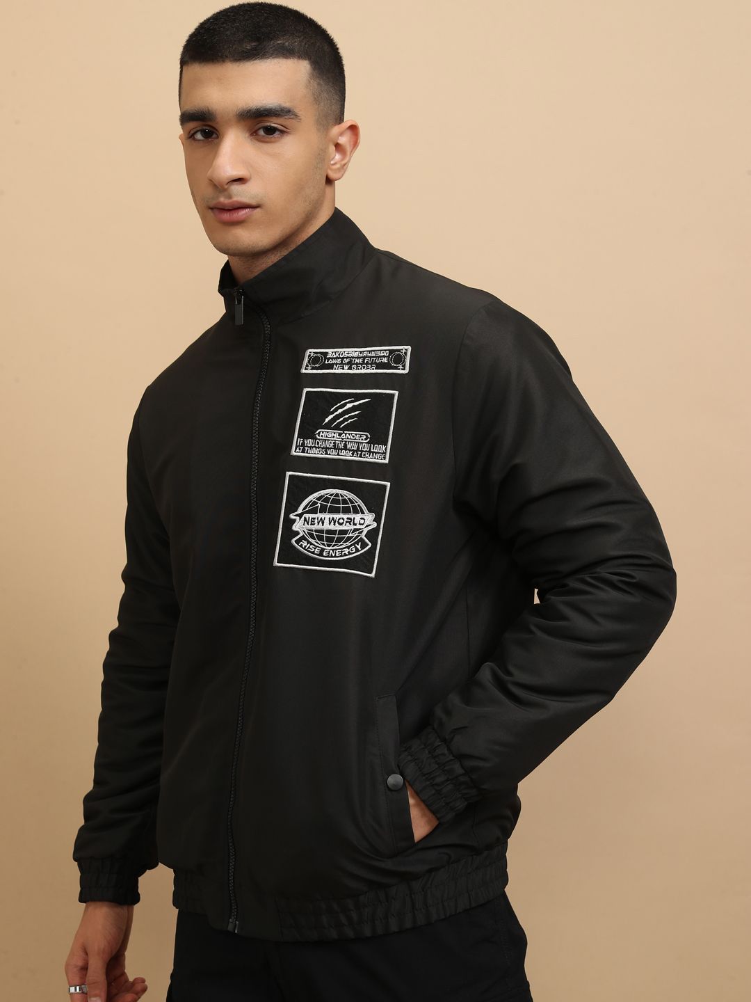 HIGHLANDER Men Crop Outdoor Bomber with Patchwork Jacket