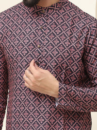 SOJANYA Floral Printed Mandarin Collar Pure Cotton Straight Kurta dengan Piyama