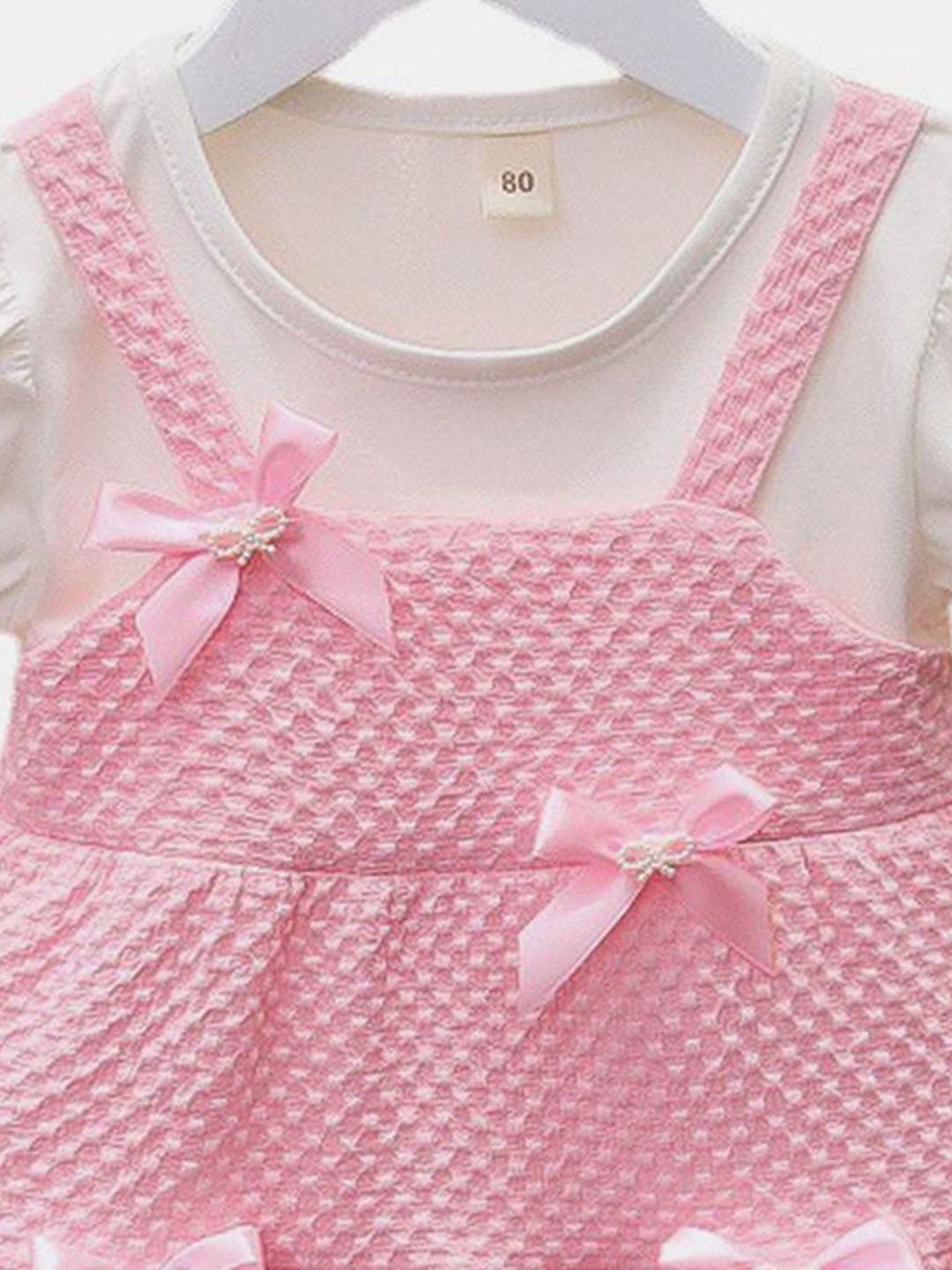 YK Girls Self Design Bow Detail Cotton Fit and Flare Dress
