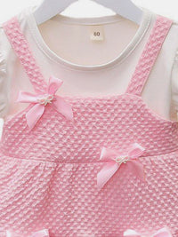 YK Girls Self Design Bow Detail Cotton Fit and Flare Dress