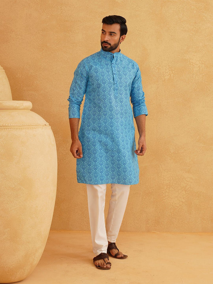 SOJANYA Ethnic Motifs Printed Band Collar Straight Kurta With Churidar