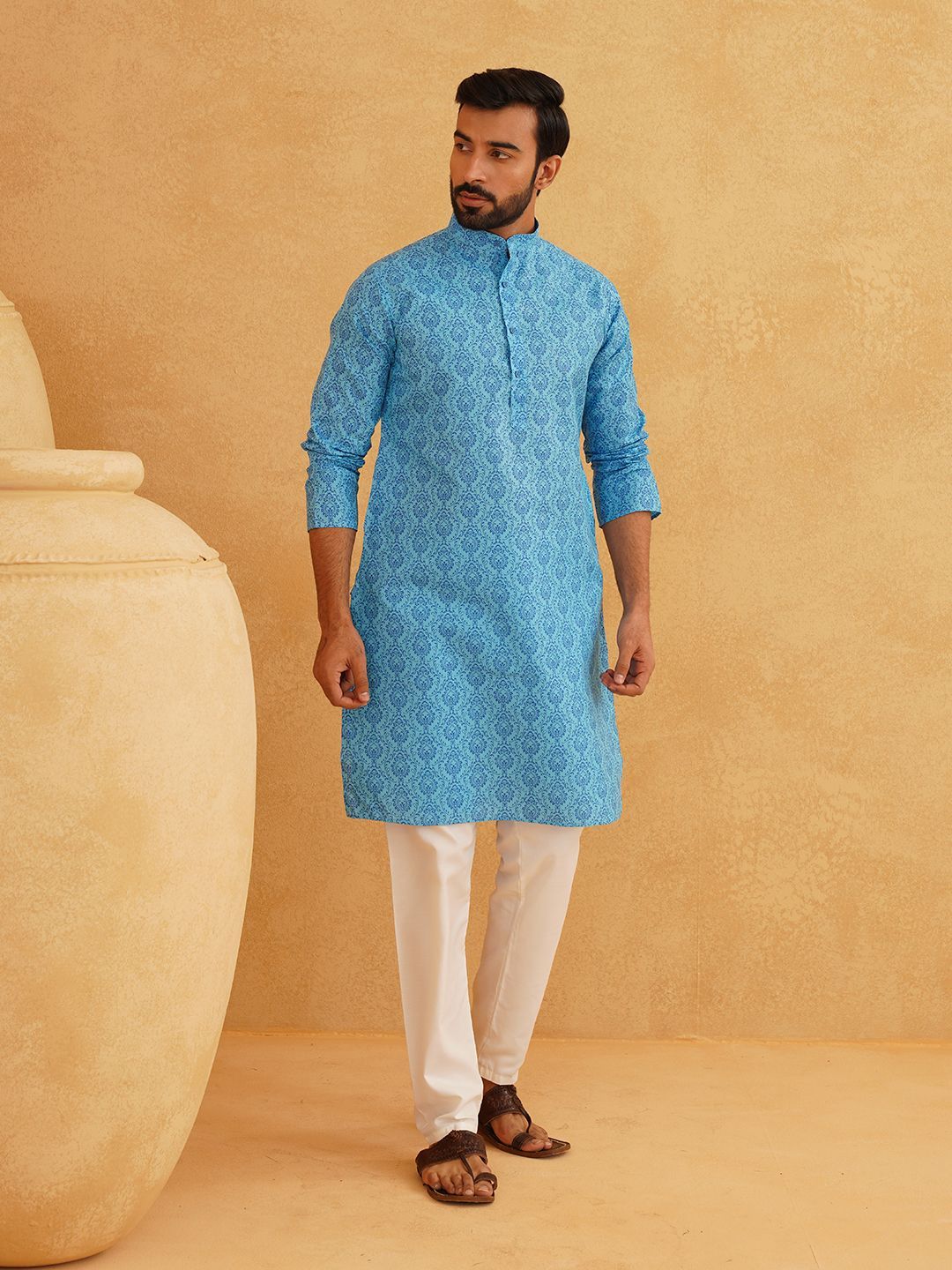 SOJANYA Ethnic Motifs Printed Band Collar Straight Kurta With Churidar