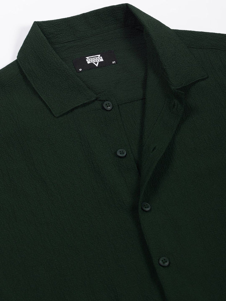 Thomas Scott Men Premium Spread Collar Textured Cotton Casual Shirt