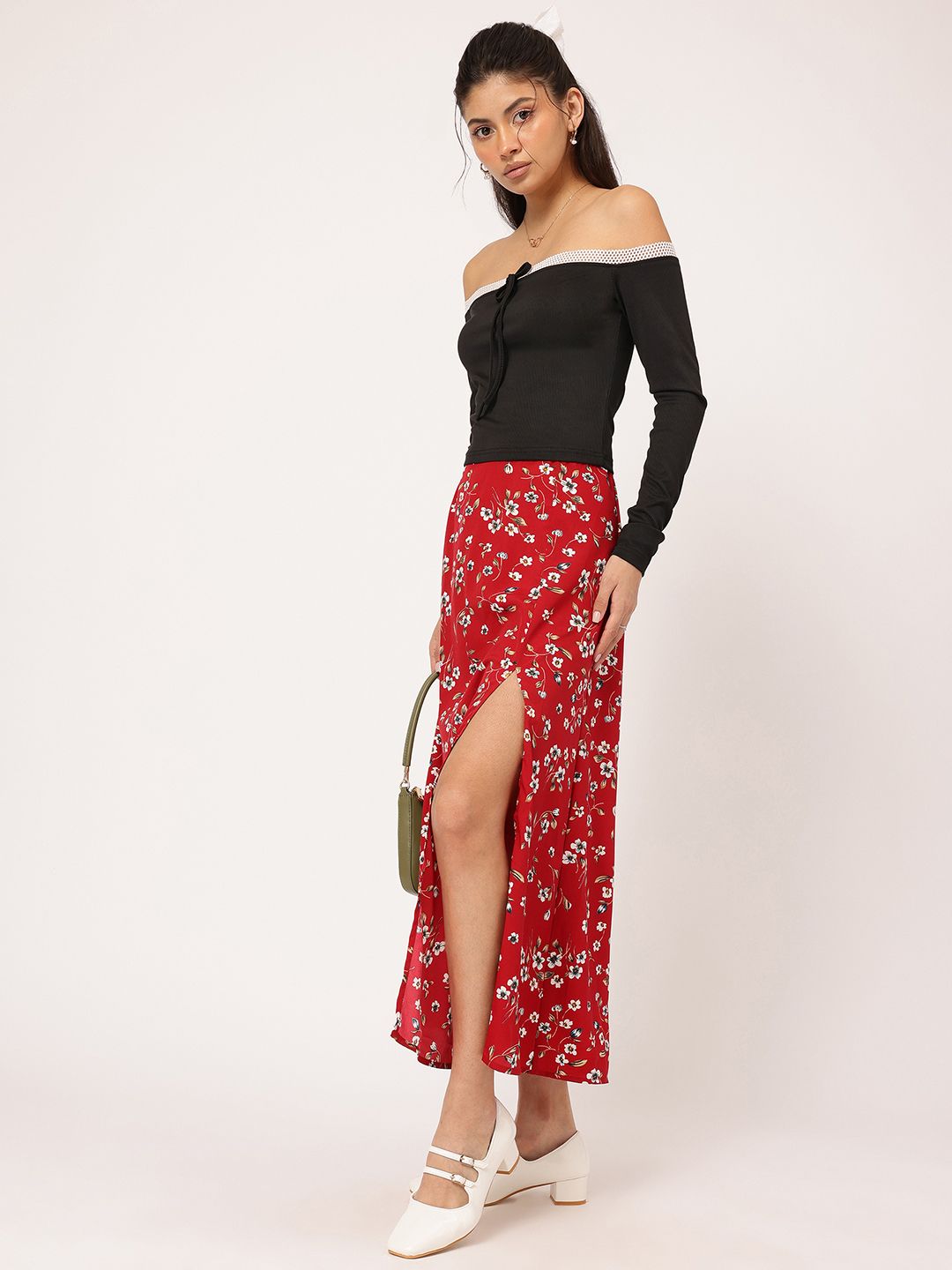 DressBerry Sweet & Spicy Bow-Detail Off-Shoulder Ribbed Top