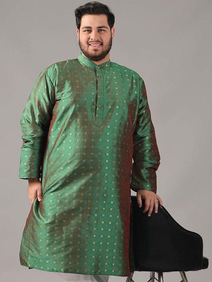 SOJANYA PLUS Size Geometric Woven Design Band Collar Straight Kurta