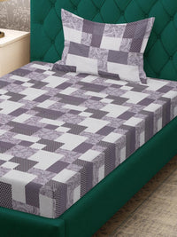 Klotthe Purple Geometric 400 TC Pure Cotton Single Bedsheet dengan Sarung Bantal