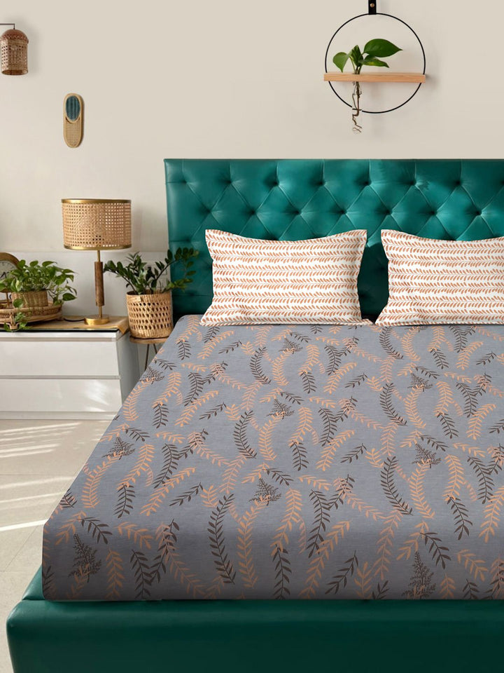 Myntra Elegant Homes Bunga Kelabu & Perang 300 TC Set Cadar Double King-2.5mX2.25m