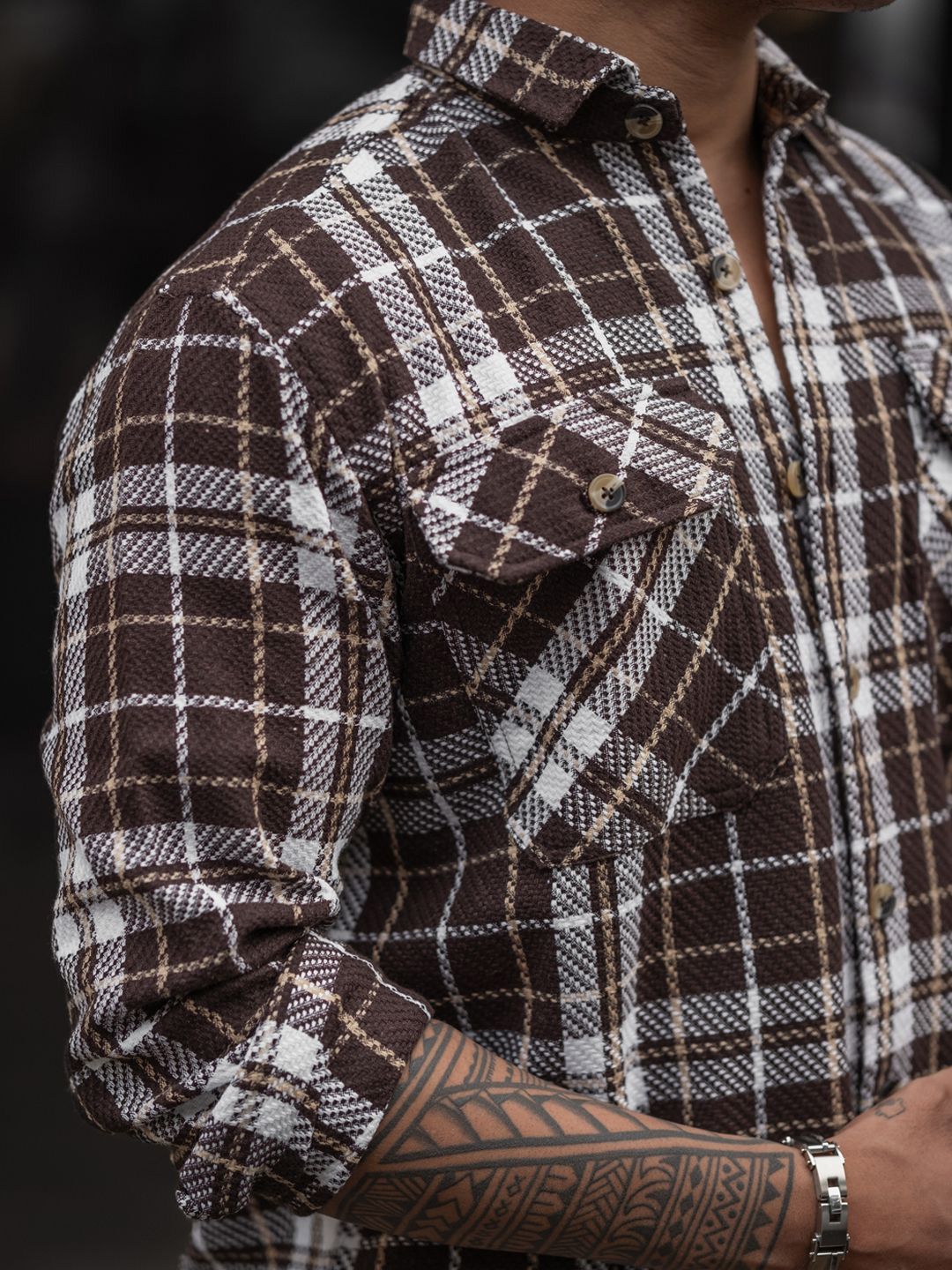 Powerlook Men Spread Collar Tartan Checked Casual Shirt
