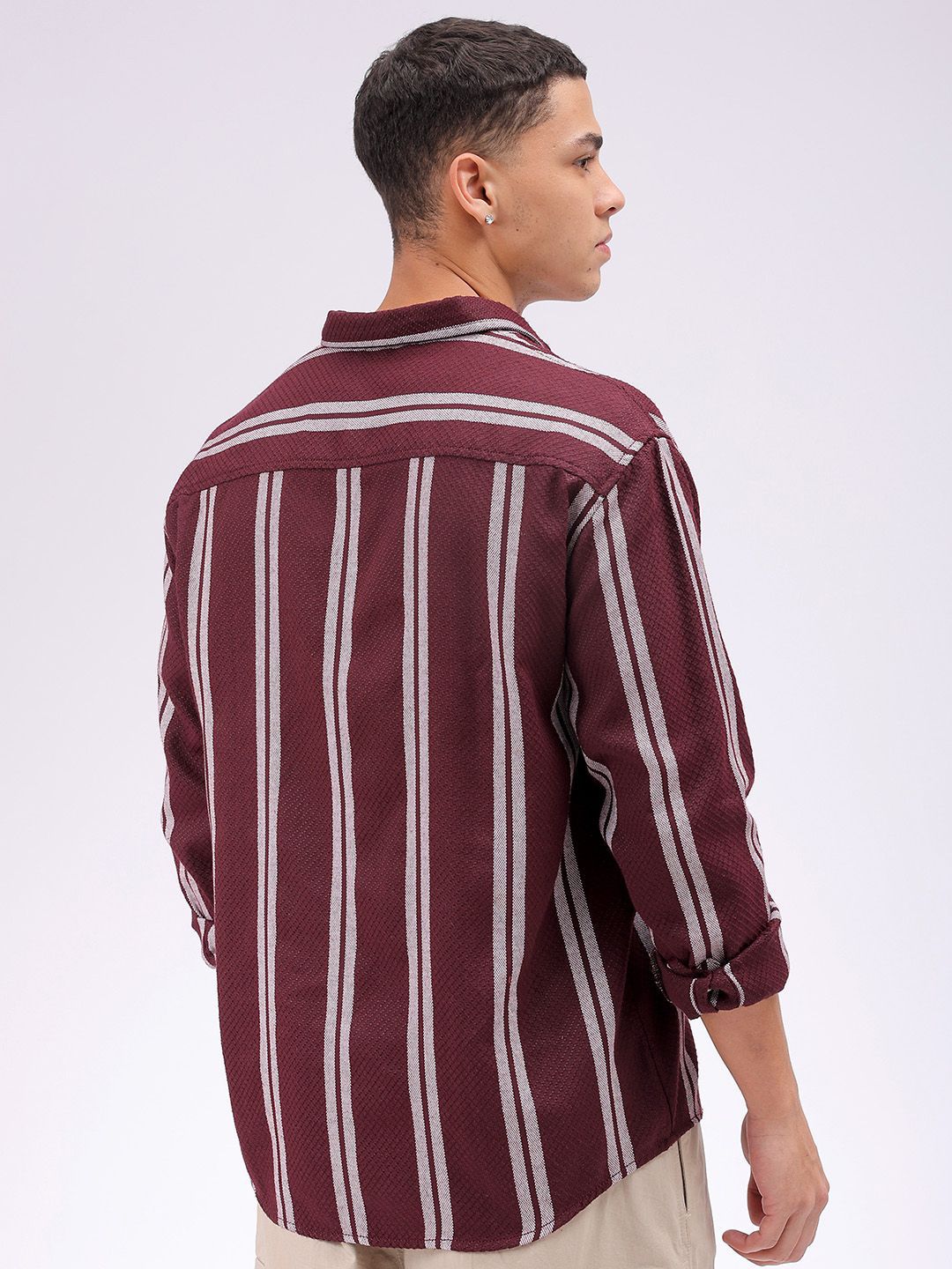 The Indian Garage Co Men Relaxed Fit Striped Dobby Textured Resortwear Shirt