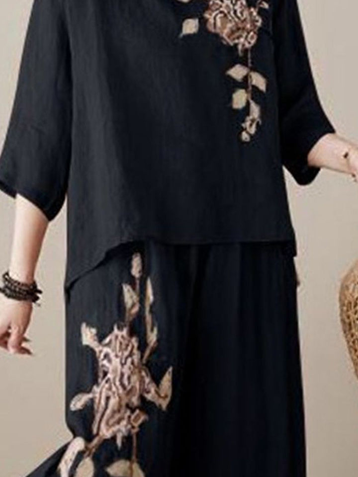 Fashion Round Neck Shirt With Trousers Co-Ords