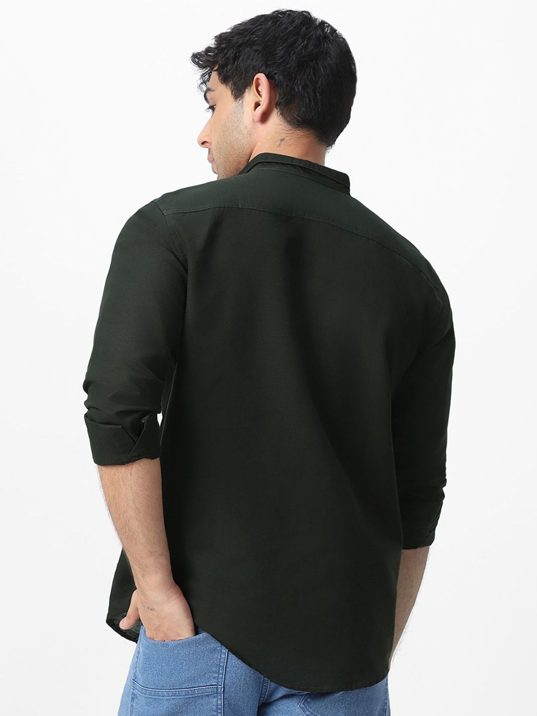 Urbano Fashion Men Club Collar Solid Cotton Casual Shirt