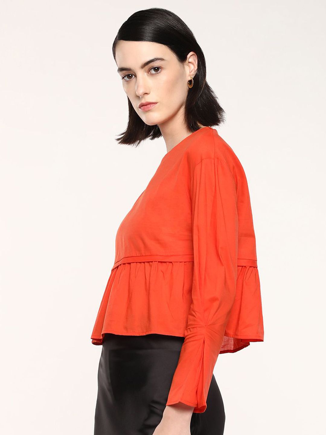 RAREISM Solid Round Neck Cotton Top