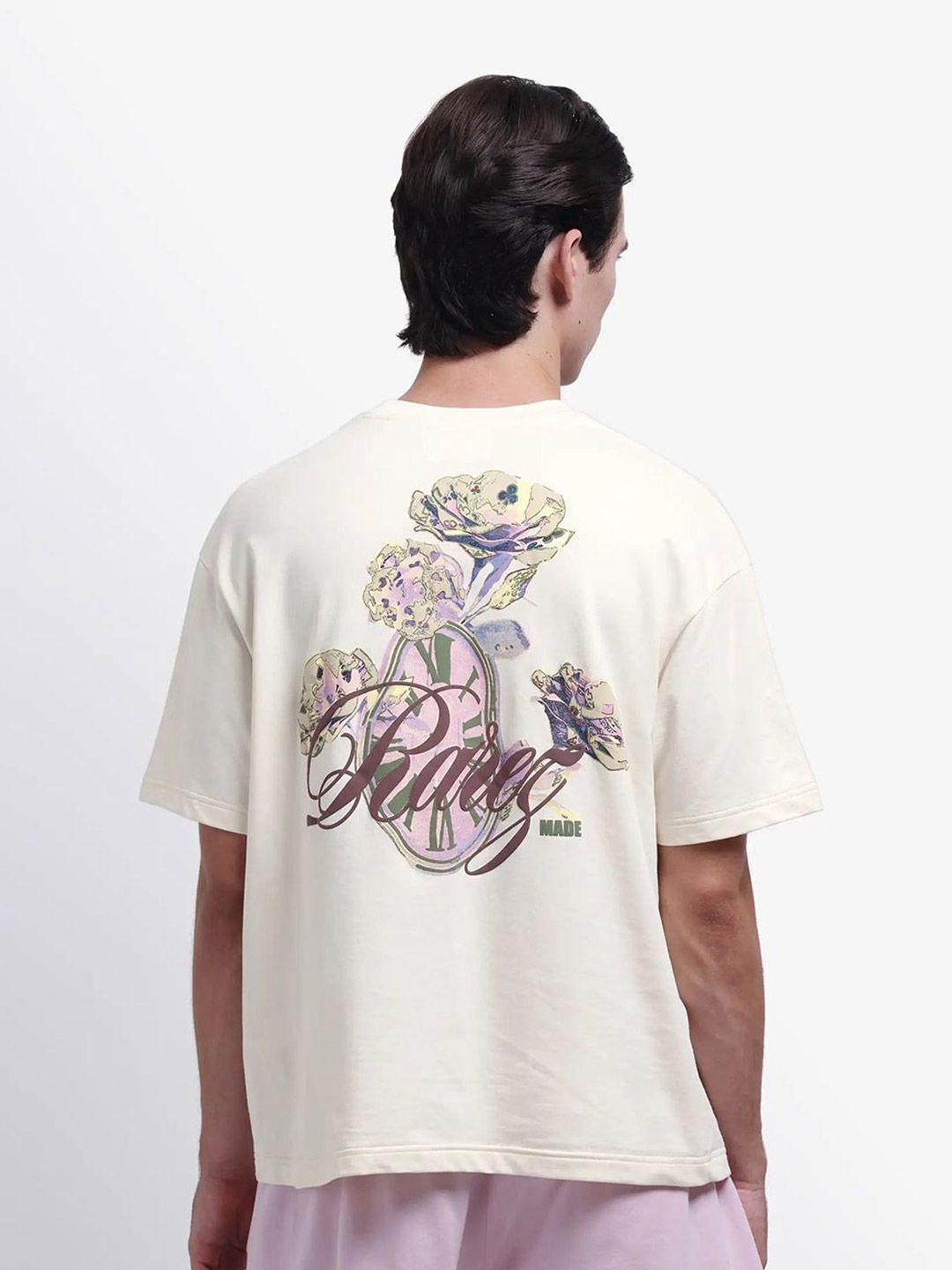 RARE RABBIT Floral Printed Drop-Shoulder Sleeves Oversized Cotton T-shirt