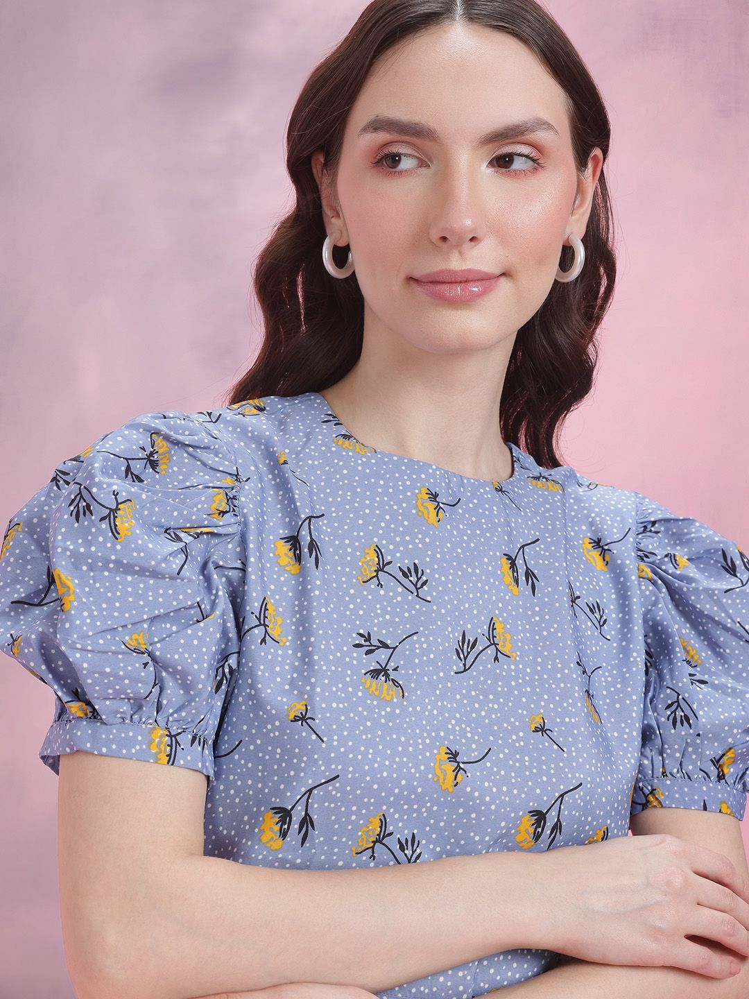 DressBerry Floral Print Puff Sleeve A-Line Dress