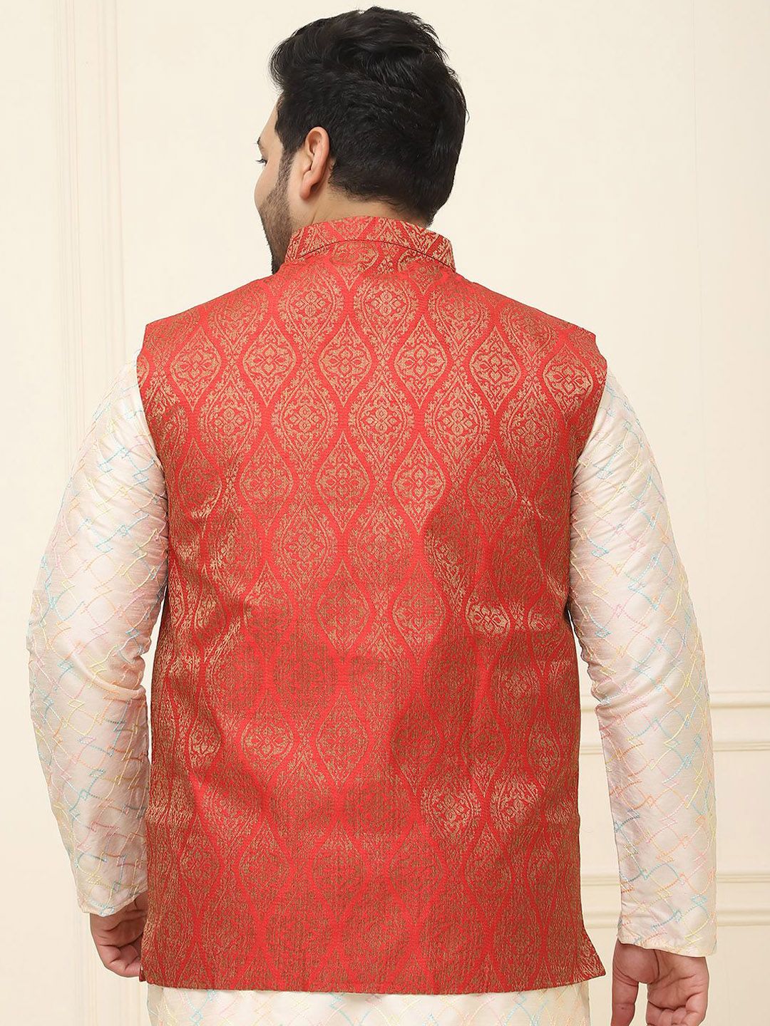 SOJANYA PLUS Lelaki Plus Size Printed Mandarin Collar Nehru Jaket