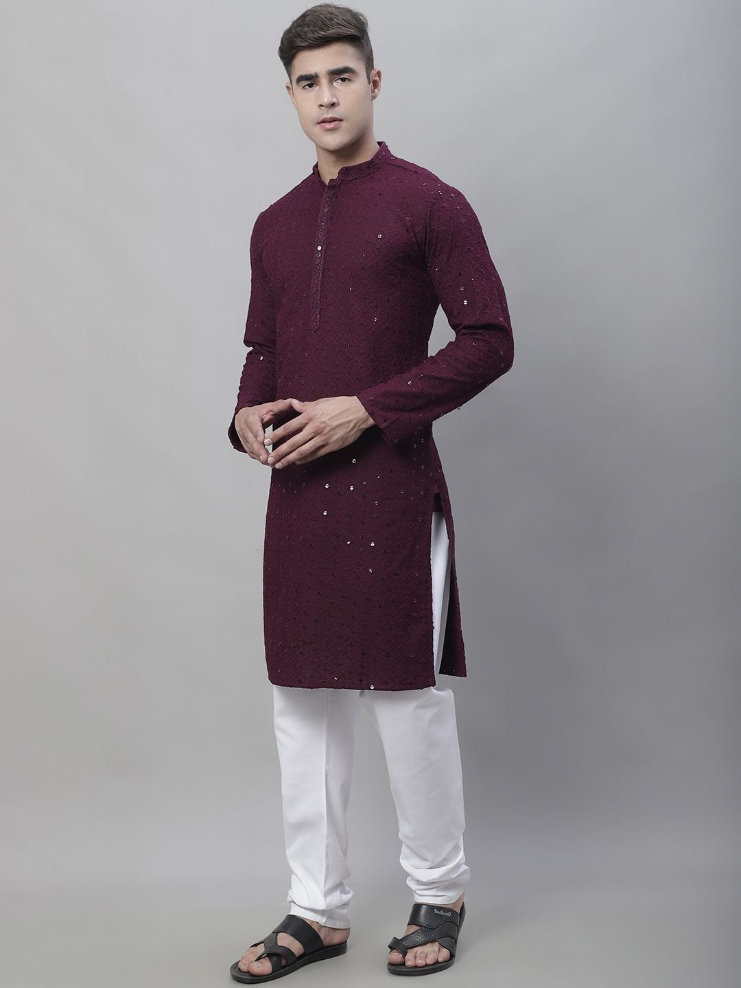 SOJANYA Geometric Embroidered Regular Pure Cotton Kurta With Churidar