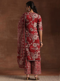 Libas Floral Printed Gotta Patti Pure Cotton Straight Kurta With Palazzo & Dupatta