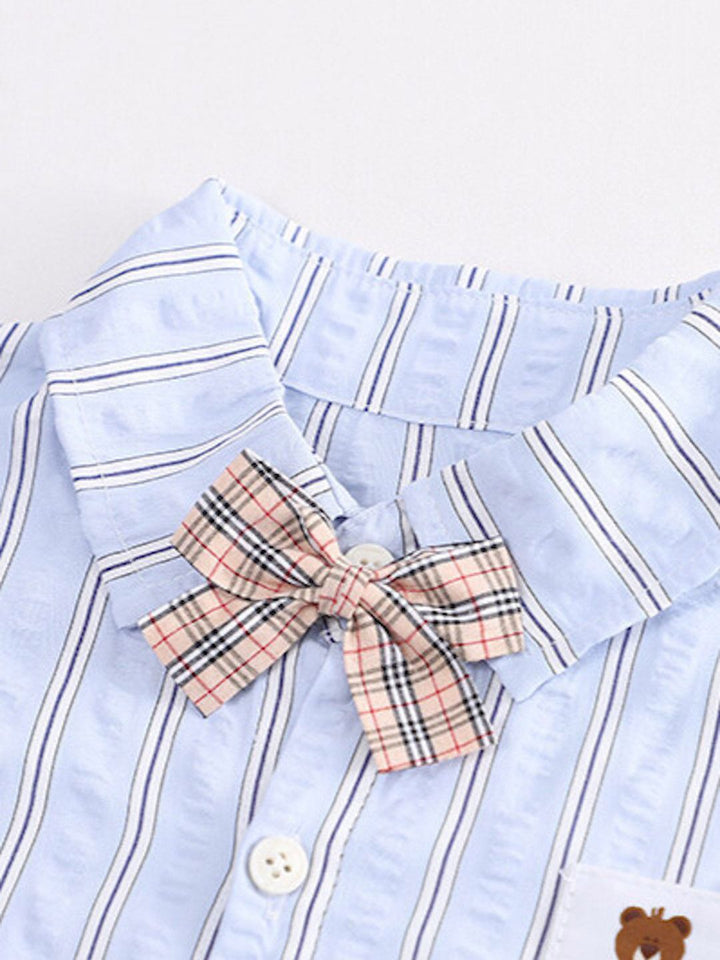 YK Kids Striped Pure Cotton Shirt With Shorts Clothing Set