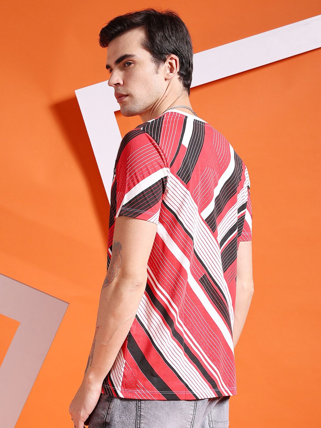The Indian Garage Co Striped Round Neck T-Shirt