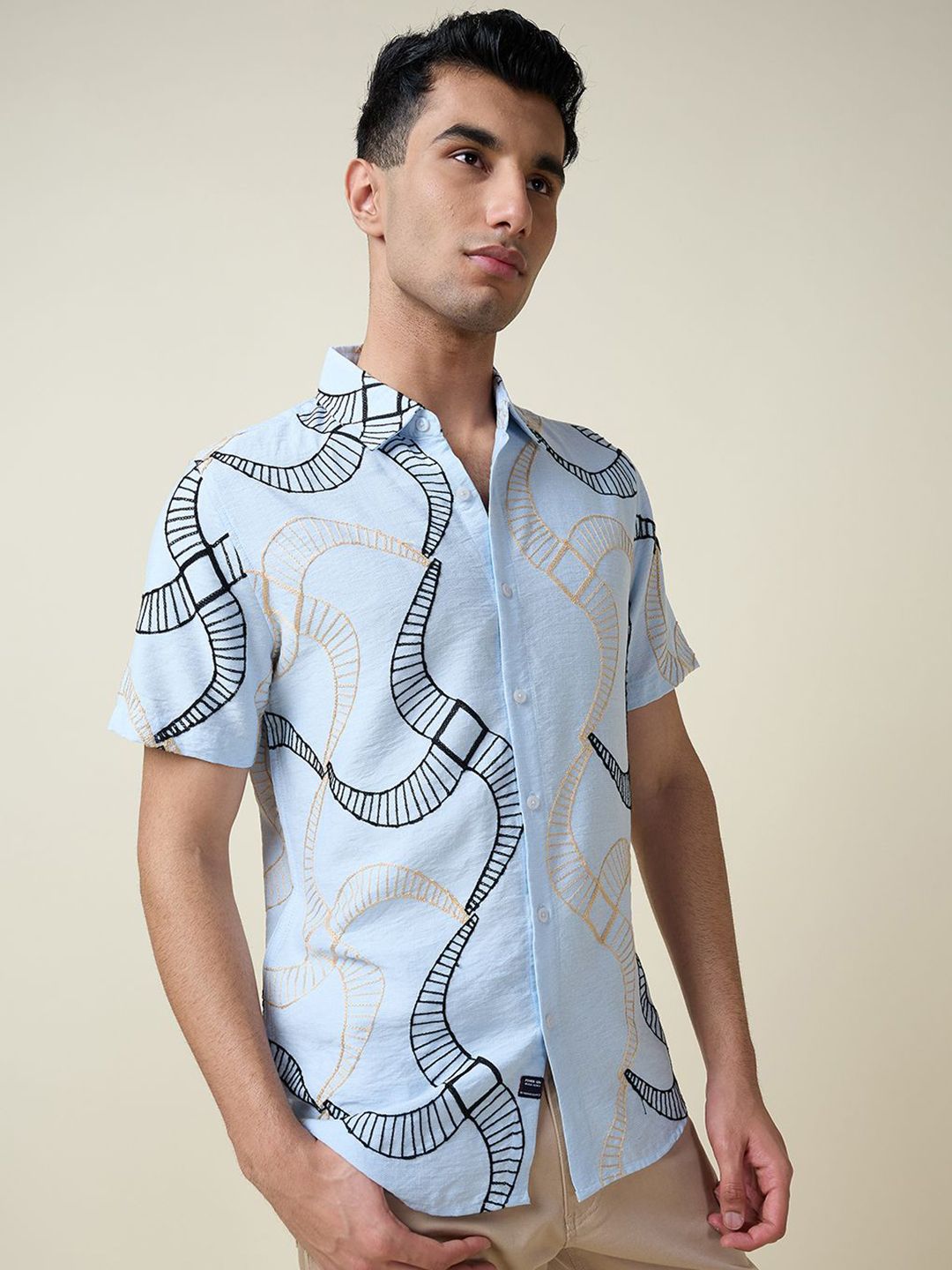 Thomas Scott Men Embroidered Regular Fit Casual Shirt