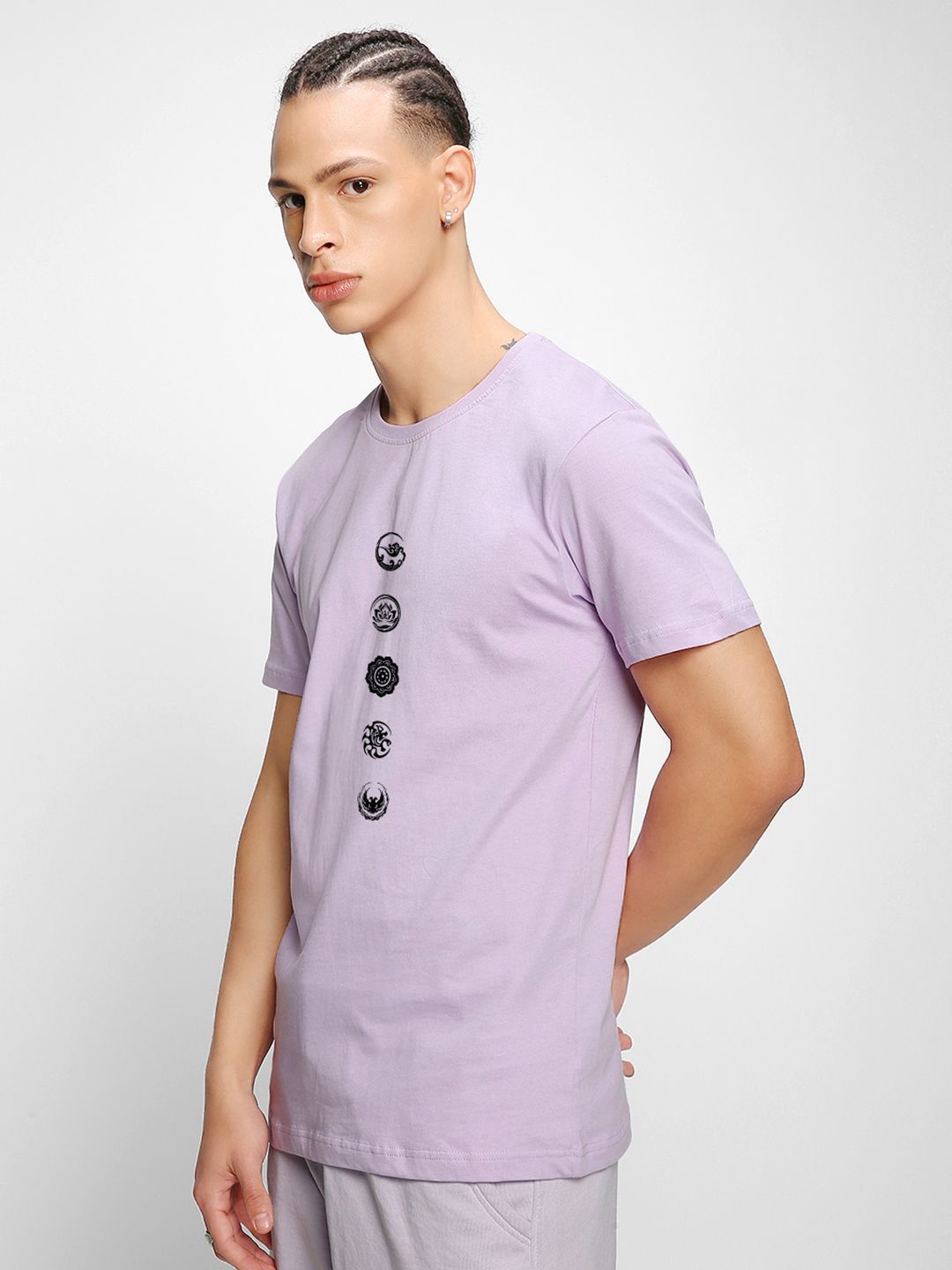 Bewakoof Lavender Graphic Printed Round Neck Cotton T-shirt