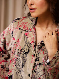 SANSKRUTIHOMES Women Lapel Collar Floral Printed Velvet Casual Tailored Jacket