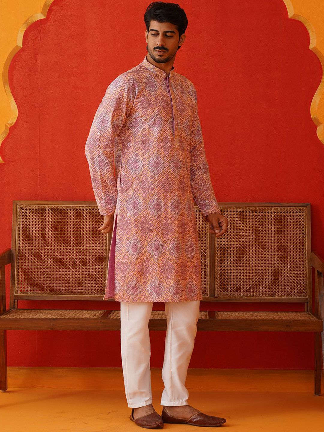 Jompers Men Embroidered Regular Sequinned Kurta with Pyjamas
