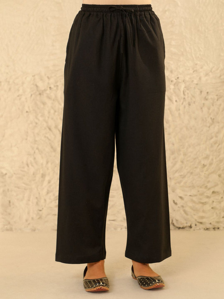 House of Chikankari Women Black Cotton Solid Pant