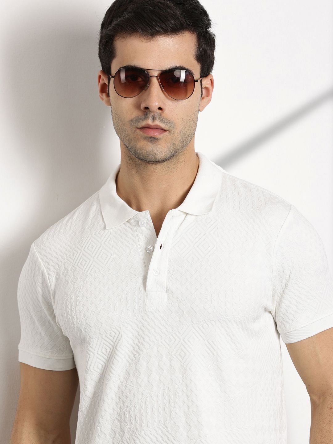 Thomas Scott Men Self Design Polo Collar T-shirt