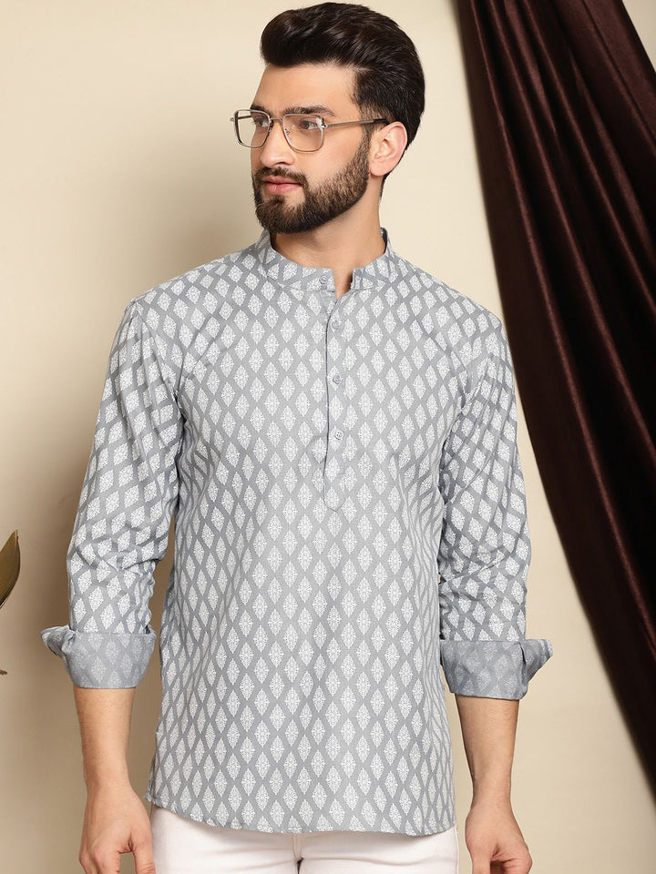 Anouk Lelaki Motif Etnik Bercetak Lengan Berkobar Kurta Pendek