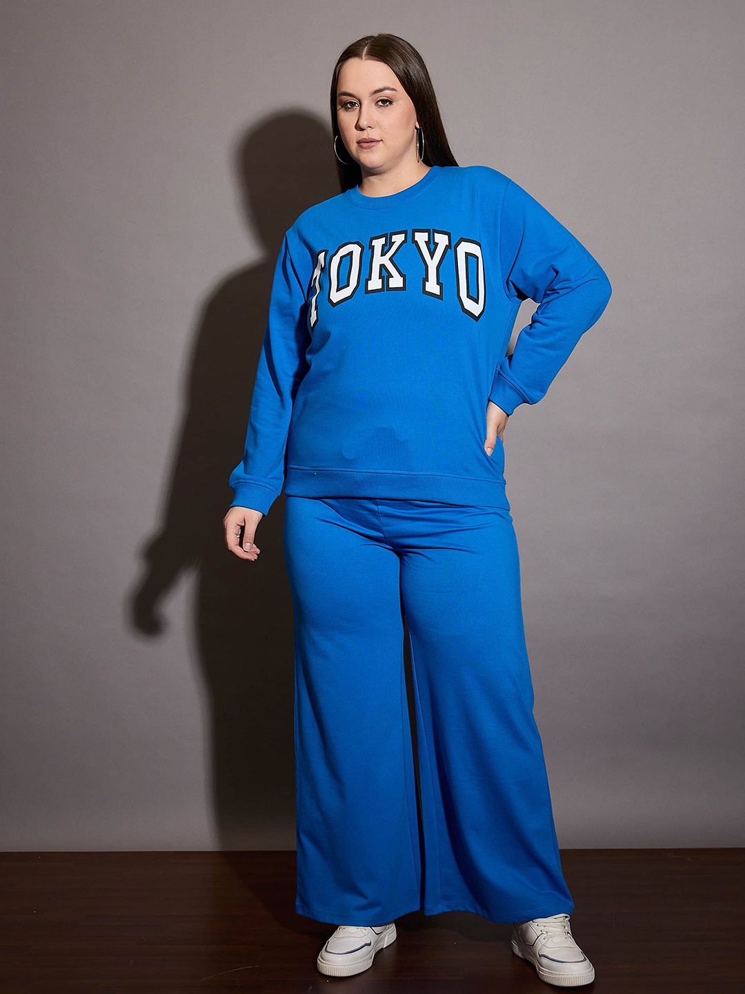SASSAFRAS Curve Women Plus Size Typography Printed Pullover Sweatshirt