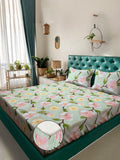 Myntra Elegant Green Floral Printed Dilengkapi 300 TC King 7D Cadar & 2 Sarung Bantal